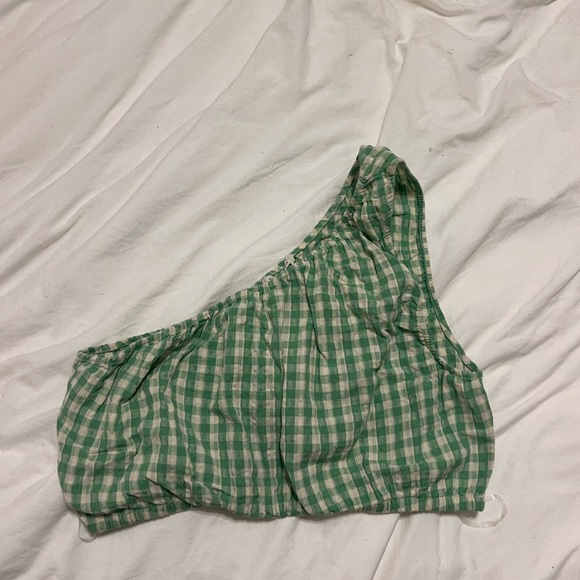 NWT American Eagle Cropped Checkered One-Shoulder Top - Picture 3 of 5